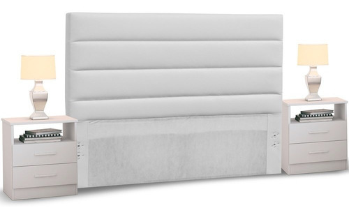 Cabeceira Cama Box Casal King 195cm Greta Corano Branco C/ 2 Criados Cor Branco