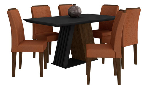 Mesa De Jantar Sícilia 6 Cadeiras Imbuia/preto/terracota M.a