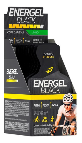 Gel Energel Black Caixa Com 10 Sachês  De 30g - Bodyaction