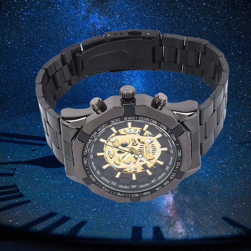 Relógio De Lazer Masculino Luminoso Com Caveira Oca De Aço