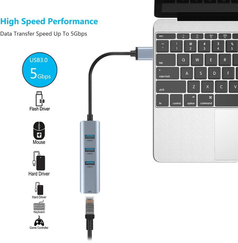 Imagen 7 de 7 de Adaptador Usb - Hub 3 Port Usb 3 + Red Gigabit Ethernet