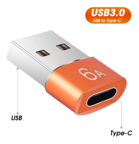 Imagen 2 de 4 de Adaptador Tipo C Hembra A Usb Macho / 6 A / Pack X 3 Unidad