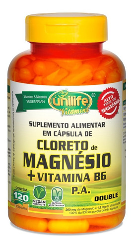 Suplemento de cápsulas minerales de magnesio Unilife en un bote de 120 g