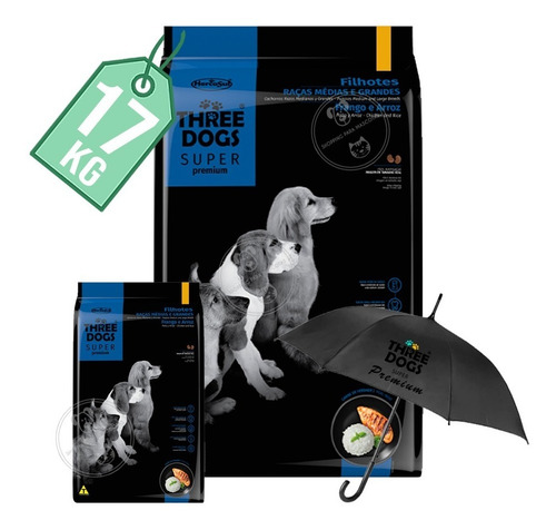Imagen 1 de 2 de Three Dogs Cachorros Rza Med Y Gde 15 Kg + 2 Kg