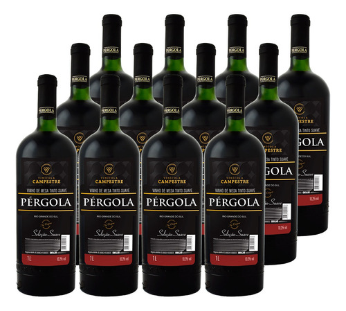 Caixa Com 12 Vinho Tinto Mesa Suave Seleção Pergola 1 Litro