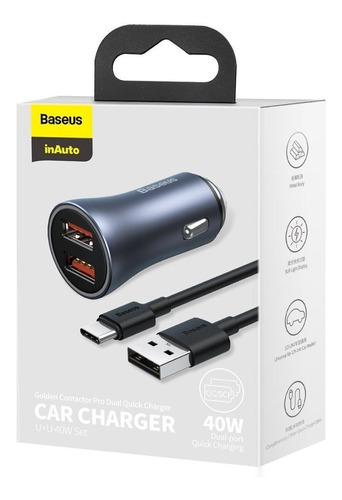 Cargador De Auto Baseus 40w Car Charger Carga Rapida Usb X2