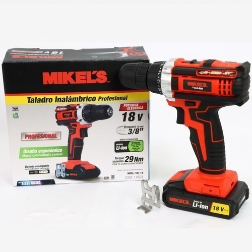 Taladro Atornillador Inalambrico 18v Mikels Tai-18 Color Negro/rojo