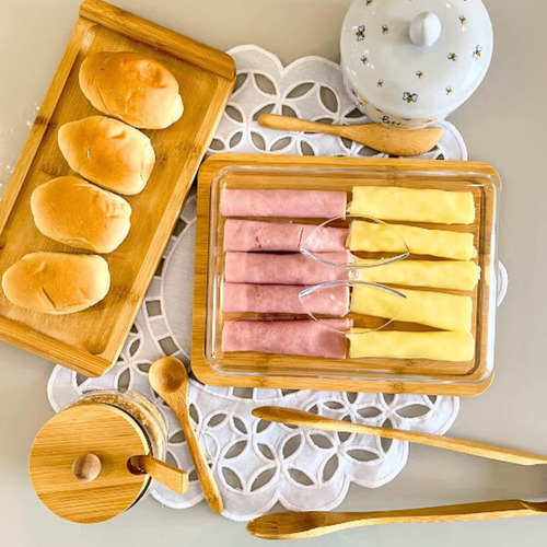Porta Frios Queijos Frutas Tábua Bambu Com Tampa Geladeira