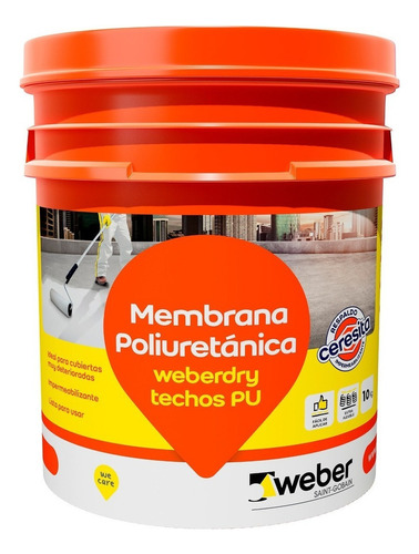 Membrana Liquida Poliuretano Weber Techos Pu X 10kg Color Blanco