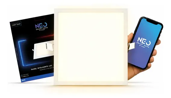 Painel Led Plafon Smart Embutir Inteligente Wifi 18w 2700k A 6500k Quadrado Branco Avant Neo