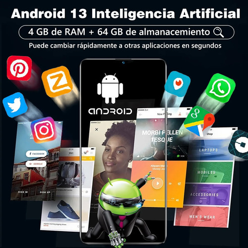 Teléfono 4gb Ram 64gb Dual Sim Soporte Expansión 256 Gb 6.517 Pulgadas Celular Con Reconocimiento Facial 6000mah Negro