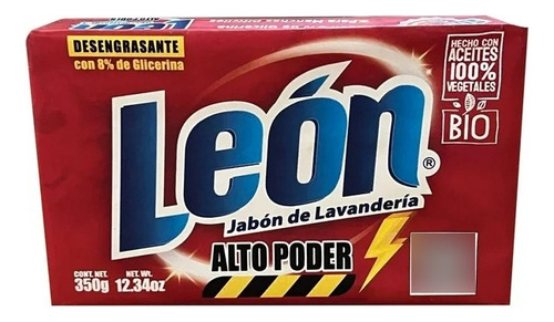1 Jabón De Lavandería León Alto Poder Desengrasante 350gr