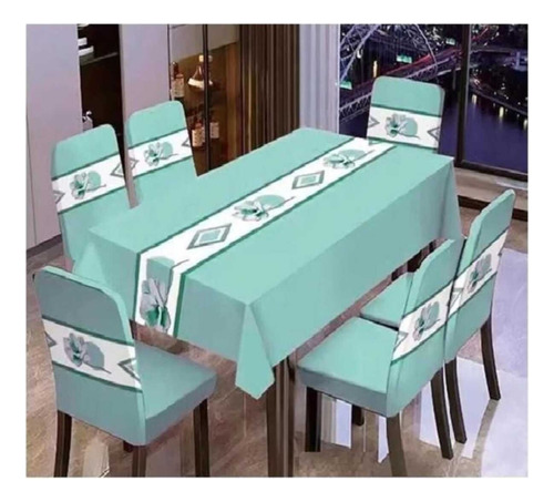 Set Mantel + 6 Fundas Para Sillas Comedor 7 Piezas