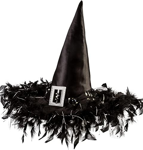 Sombrero De Bruja Con Plumas Accesorio Para Disfraz - Talla Única, Negro - 1 Ud.