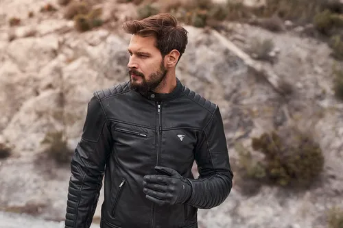 Chaqueta De Motocicleta De Cuero Para Hombre Negra S