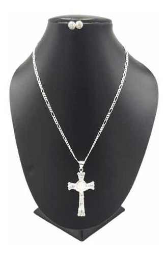 Cruz De San Benito De Plata Con Circonia Y Cadena + Color Plateado