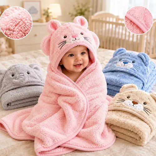Toalha De Bebe Capuz Felpuda Infantil Roupão Macia Pós Banho Rosa
