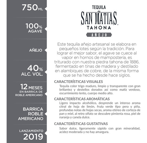 Tequila San Matías Tahona Añejo 750 Ml | Casa San Matías