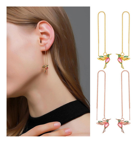 Pendientes De Enhebrador De Colibrí De Oro Para Mujer, De De