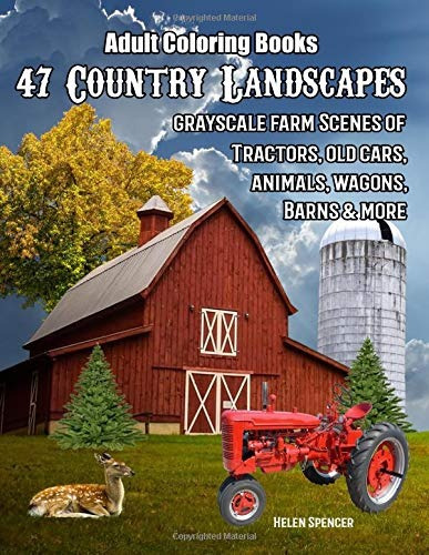 Adult Coloring Books 47 Country Landscapes Grayscale Farm Sc