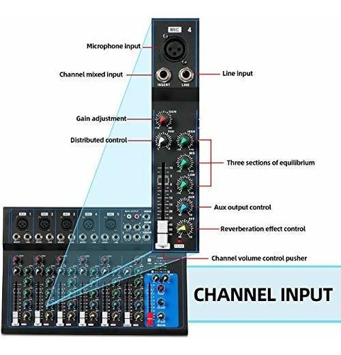 Depusheng Mezclador De Audio Portátil Bluetooth De 7 Canales