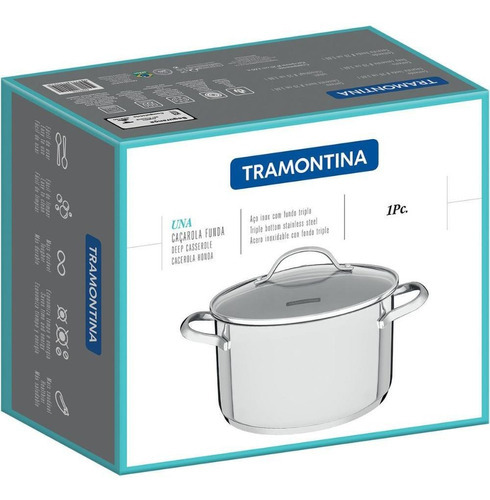 Caçarola Funda Una Tramontina Indução Fundo Triplo 20cm 3,6l Cor Inox