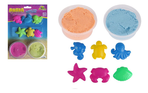 Kit 2 Massinha Areia Magica Infantil Modeladora +6 Forminhas Cor Multicolorido