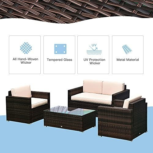 Imagen 6 de 10 de Outsunny - Juego De Muebles De Patio Acolchados, 4 Piezas, C