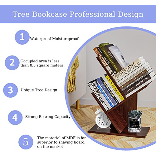 Estantería De Árbol De Madera, 3 Estantes Libros, Rev...