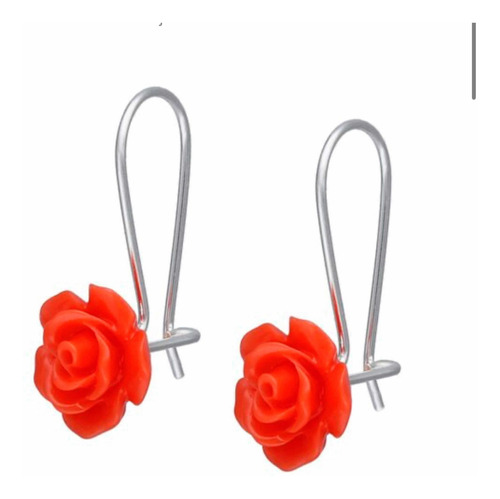 Aros Flor Plata 925, Color  Naranja (colgante)