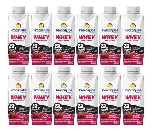 Kit 12 Bebidas Whey Frutas Vermelhas Piracanjuba 250ml cada