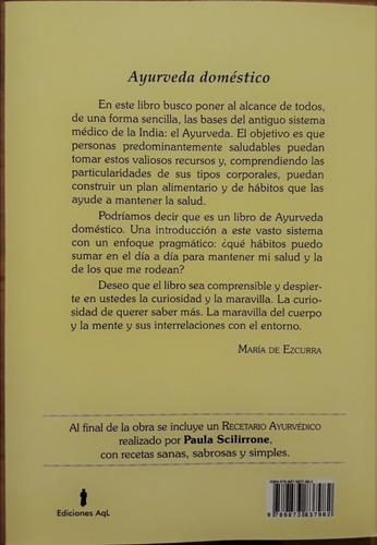 Imagen 2 de 2 de Libro Ayurveda Doméstico Autora Maria De Ezcurra