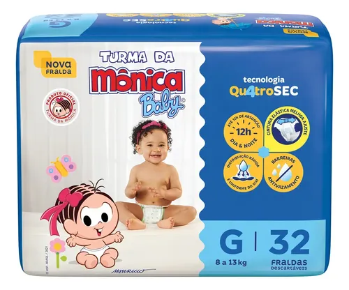 Fralda Descartável Infantil Turma Da Mônica Baby G Pacote 32 Unidades