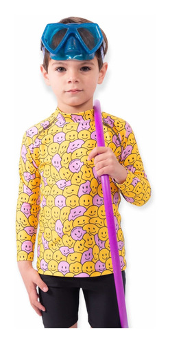Imagen 5 de 5 de Remera Uv Upf50+ Mangas Largas Niños Niñas Emoji Smile