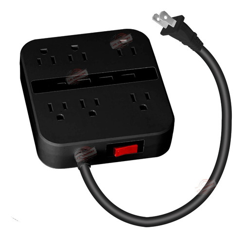 Multicontacto 1.80 Metros 3 Usb 6 Contacto 1 C Carga 2.1 Gk- Color Negro