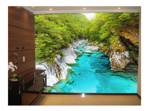 Adesivo De Parede Lago Azul Rio Canyon Água 3d 7m² Nlk137