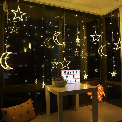 Guirnalda Cortina Led Luz Estrella Lunas Decoración Navidad