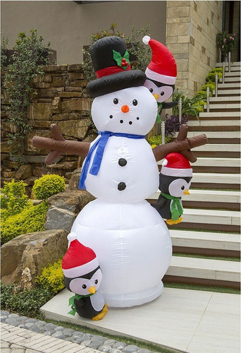 Imagen 4 de 5 de Inflable Navidad Muñeco De Nieve Pingüinos 2.13 Mts Led H