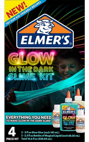Goma Kit Slime Elmer's Glow In The Dark 4 Piezas Febo