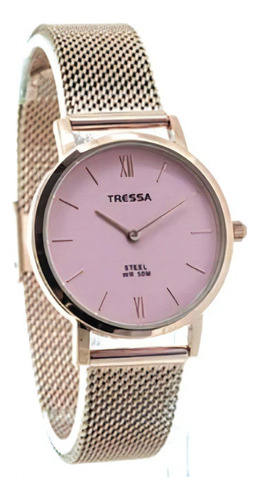 Reloj pulsera Tressa Bonnie con correa de metal color 11 - fondo rosa - bisel oro rosa