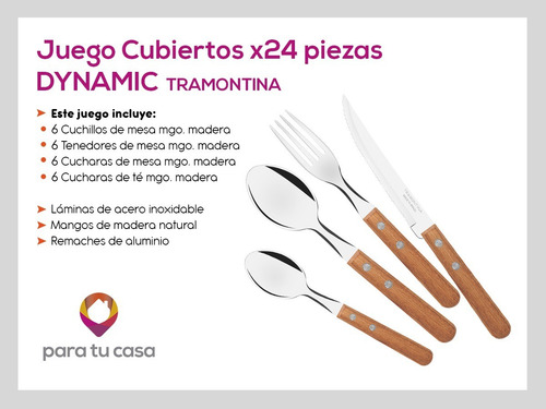 Imagen 2 de 8 de 24 Cubiertos Tramontina Cuchillos Tenedor Cucharas Dynamic