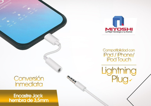 Imagen 3 de 8 de Adaptador iPhone Auriculares Lightning Plug 3.5mm Ultimo Ios