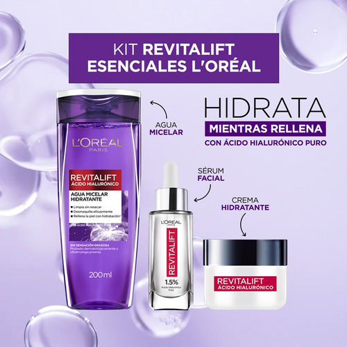 Kit Revitalift Ácido Hialurónico: Serum, Agua Micelar, Crema Tipo De Piel Todo Tipo De Piel