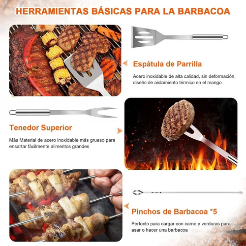 Set De 21 Juego De Utensilio Para Asador Carne Acero Inoxido