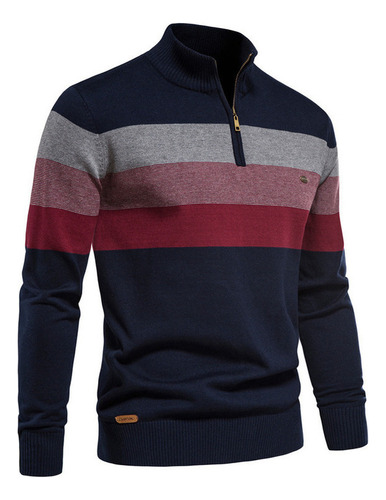 Suéter Casual De Cuello Alto Con Cremallera Para Hombre