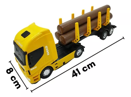 Caminhão Iveco De Brinquedo Carreta Toras De Madeira de Plastico