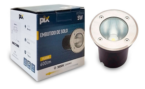 Balizador De Piso Solo Led 5w 3000k Luz Amarela - Prata