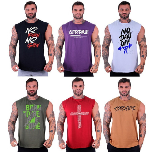 Kit 6 Regatas Machão Longline Masculina Mxd Conceito Fitness