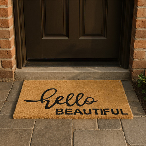 Tapete Para Entrada Alta Calidad 40 Cm 70 Cm Hello Beautiful Cafe / Negro