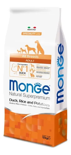 comprar Monge Monoprotein adulto todas las razas pato arroz 12kg
